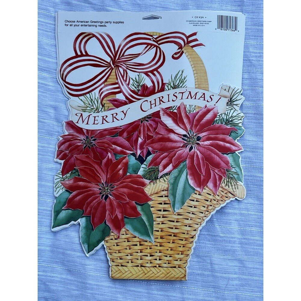 Vtg 1981 American Greetings Christmas Poinsettia Basket Die Cut Decoration